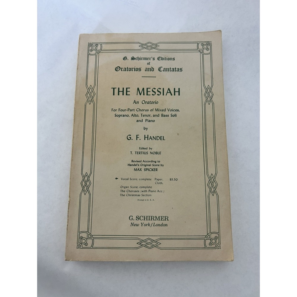 The Messiah Oratorio GF Handel Vintage 1912 Paperback G Schirmer Edition Music